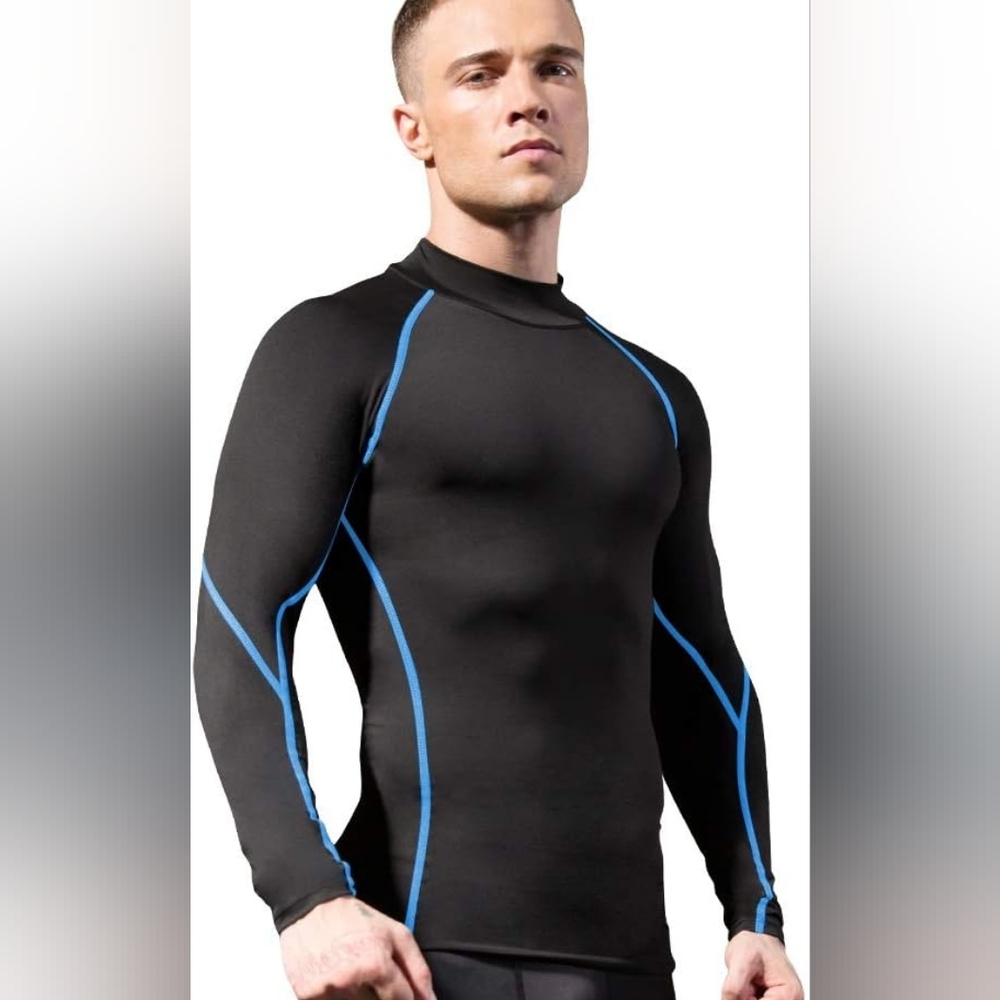 Men's Turtleneck Sports Tops Tight Elastic Fitness Training Long Sleeve T-Shirt